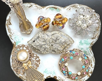 Broche en strass cassé vintage, résultats de bijoux, pièces d'embellissements, lot de réutilisation de mélange de strass, fourniture de réparation
