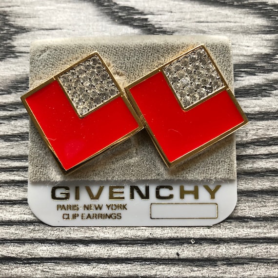 Vintage NOS Givenchy Rhinestone Red Enamel Gold T… - image 1