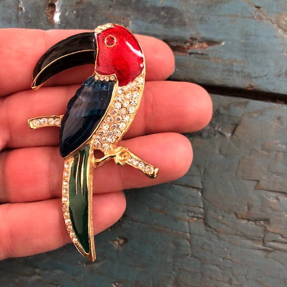 Vintage Jewelry Brooch Beautiful Enamel with Rhin… - image 1