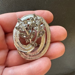 Vintage BSK Rhinestone Brooch: Silver Tone Floral Pin