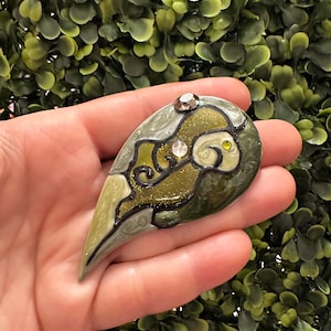 Vintage Green Enamel Brooch: Rhinestone Jewelry Pin