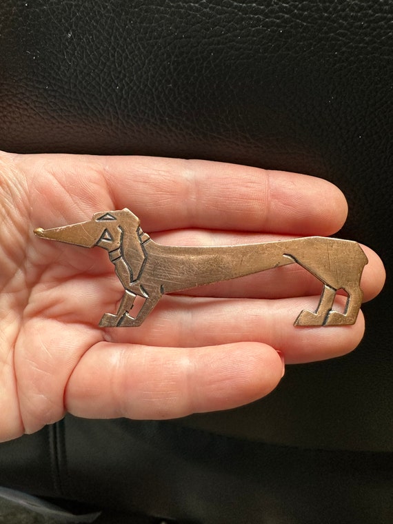 Vintage Jewelry Brooch Adorable Copper Dachshund D