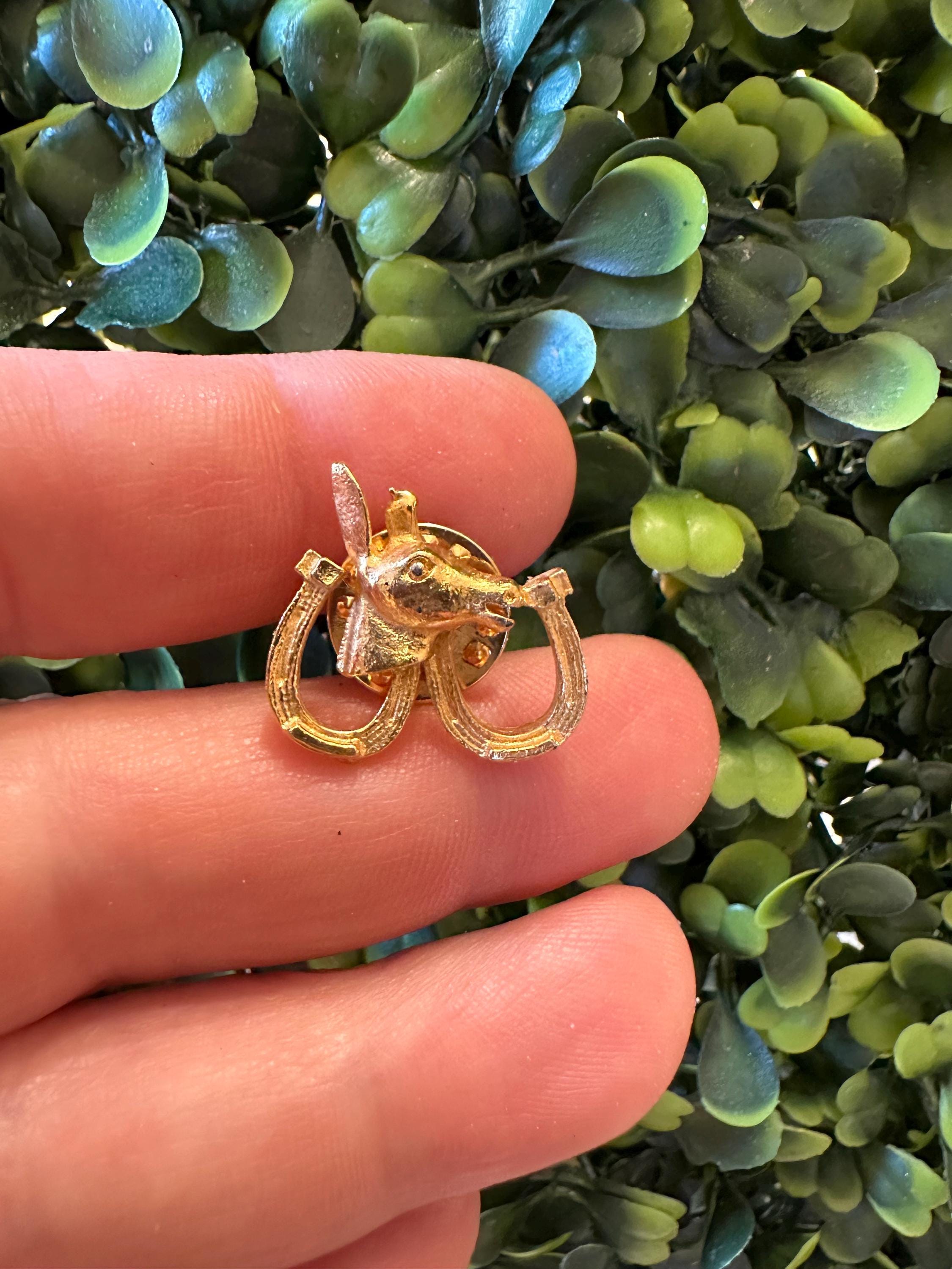 ヴィンテージ ロバの蹄鉄ブローチ：ゴールドトーンの民主的な
