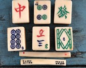 Vintage Mahjong Tiles Bone Bamboo 6 Tiles 2 Markers Jewelry Craft Repurpose Mixed Media Art Supply