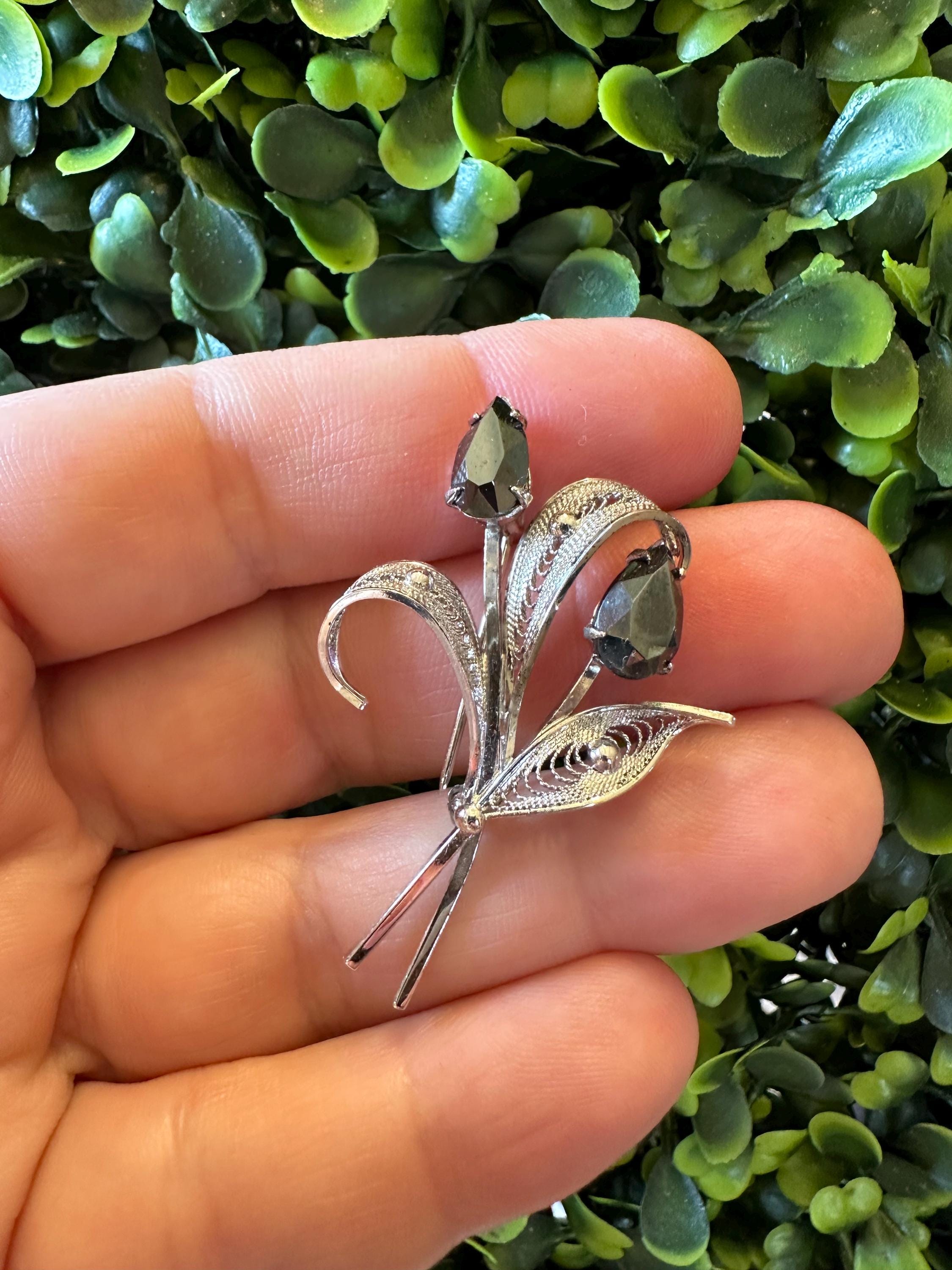 Silver925レオパードブローチ　vintage Vintage Sorrento Sterling Silver Hematite Filigree Brooch - Etsy