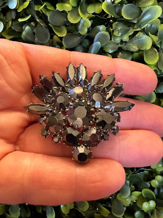 Vintage Jewelry Beautiful Black Rhinestone Silver… - image 1