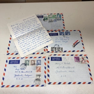 Cartas antiguas escritas a mano, 1963, sobres, 5 cartas, checo