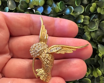 ヴィンテージラインストーンフラワーブローチ：イエローゴールドトーン