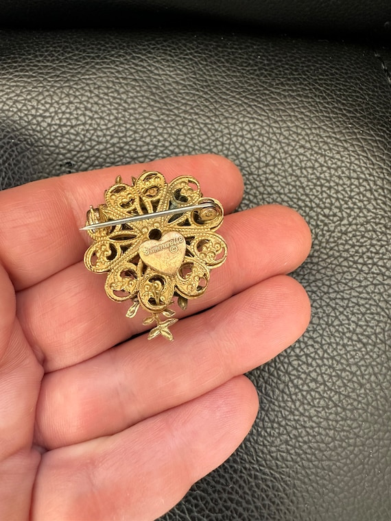Broche Vintage Franck Herval Signée - Dorée Avec Breloque - Made In France