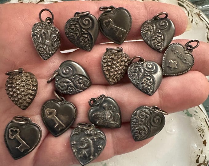 Vintage Puffy Heart Signed Sterling Silver Charm Pendant Lot of 14 - Etsy