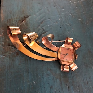 Vintage 12k Gold Filled Art Deco Watch Brooch Yellow & Rose Gold / Walker Brand