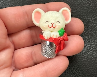 Vintage Jewelry Brooch Hallmark Mouse Thimble Pin