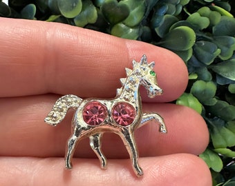 Broche de bijoux vintage Beau cheval en strass rose doré