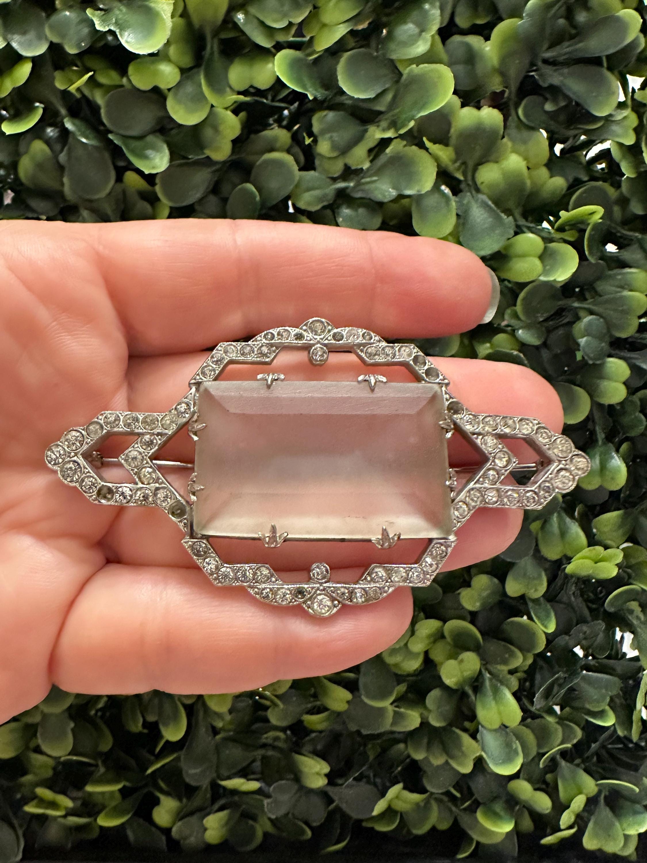 Broche Vintage Pâte De Verre De Pékin - Turquoise, Laiton Filigrane Doré - Bijou Plaqué Or Occasion