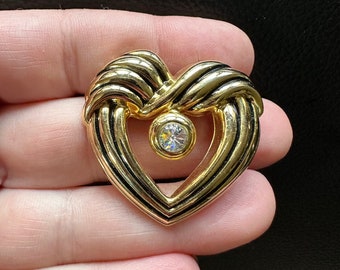ストーン付き ブローチ ハート ロゴ 2連ハート ゴールド ラインストーン付きヴィンテージゴールドトーンハートブローチ - Etsy 日本
