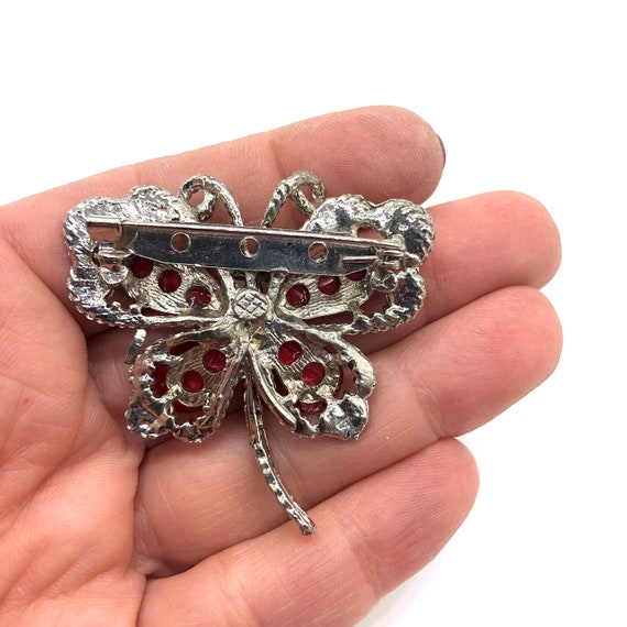 Vintage Jewelry Brooch Beautiful Red Sparkly AB A… - image 2