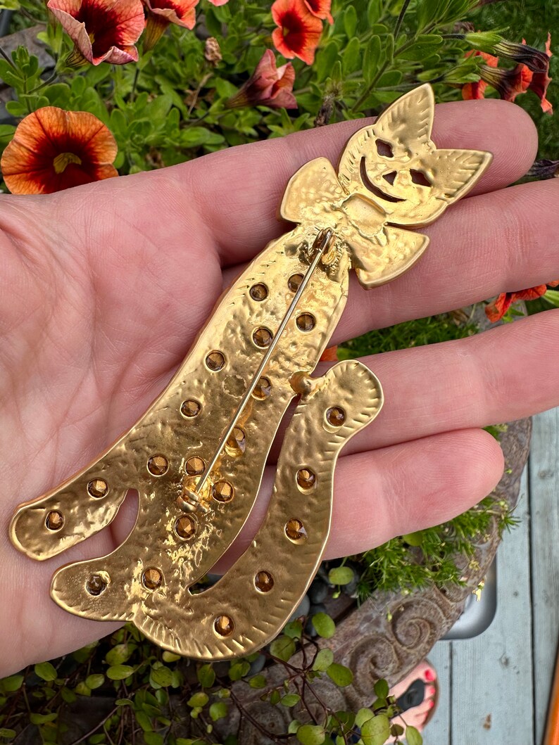 Vintage Jewelry Brooch Adorable Cat Rhinestone Gold Tone Statement Pin ...