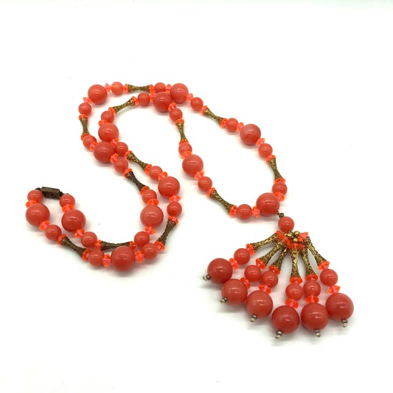 Vintage Coral Plastic 28” Necklace - image 3