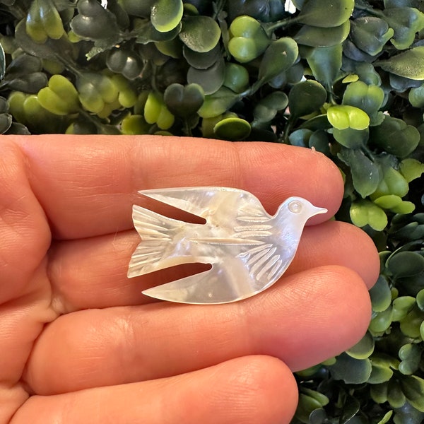 Vintage Jewelry Brooch Beautiful Carved Mother of Pearl Bird Pin