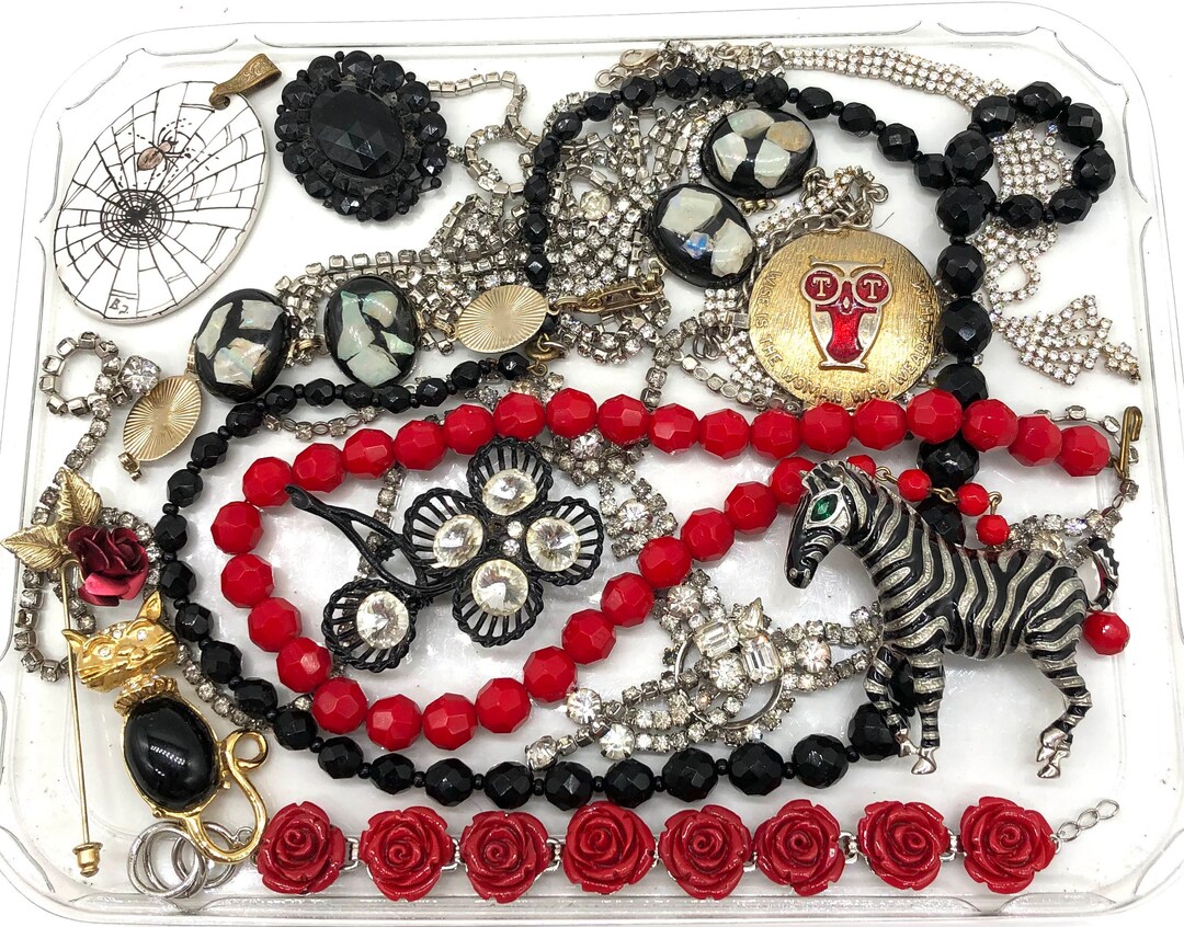 Vintage Broken Rhinestone Jewelry Findings Parts Brooch Embellishments Lot Repurpose Colorful