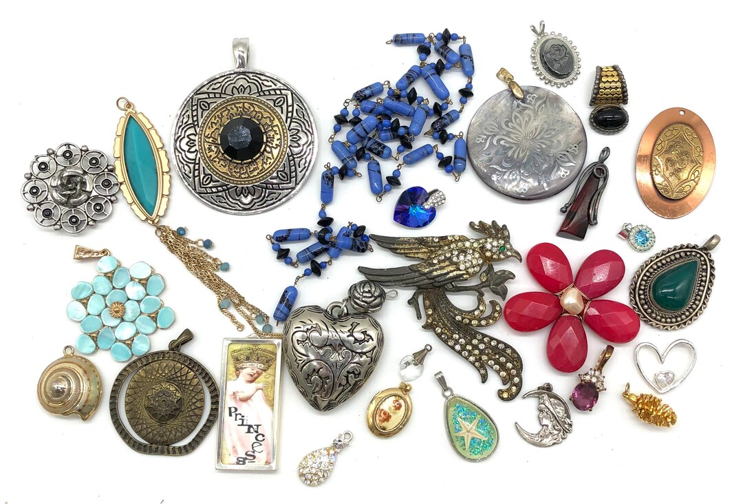 Vintage Broken Costume Jewelry Findings Charms Embellishments Pendants