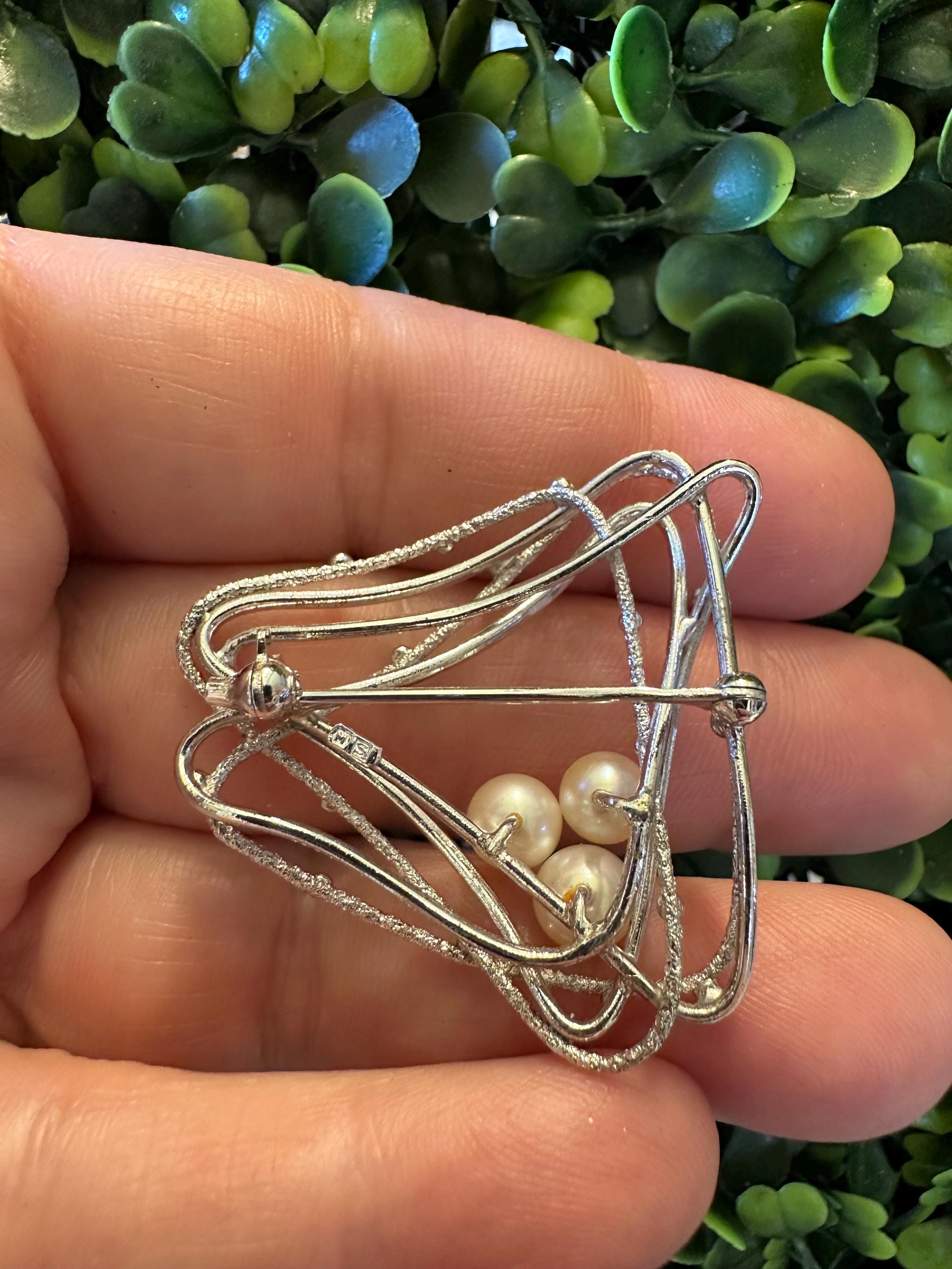 ヴィンテージ ミキモト パールブローチ：スターリングシルバー サイン