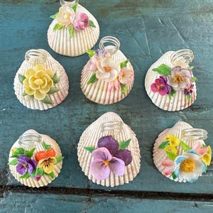 Vintage beaux coquillages coquillage pensée fleur lieu carte nom porte-dîner