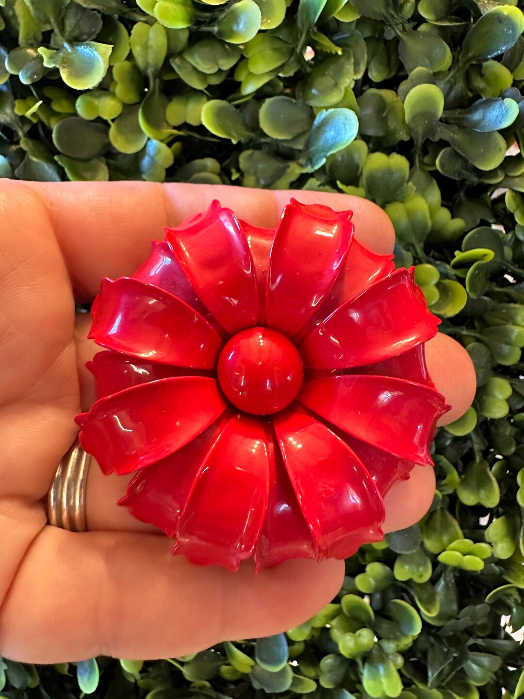 Vintage Jewelry Brooch Beautiful Red Enamel Flower Pin Etsy