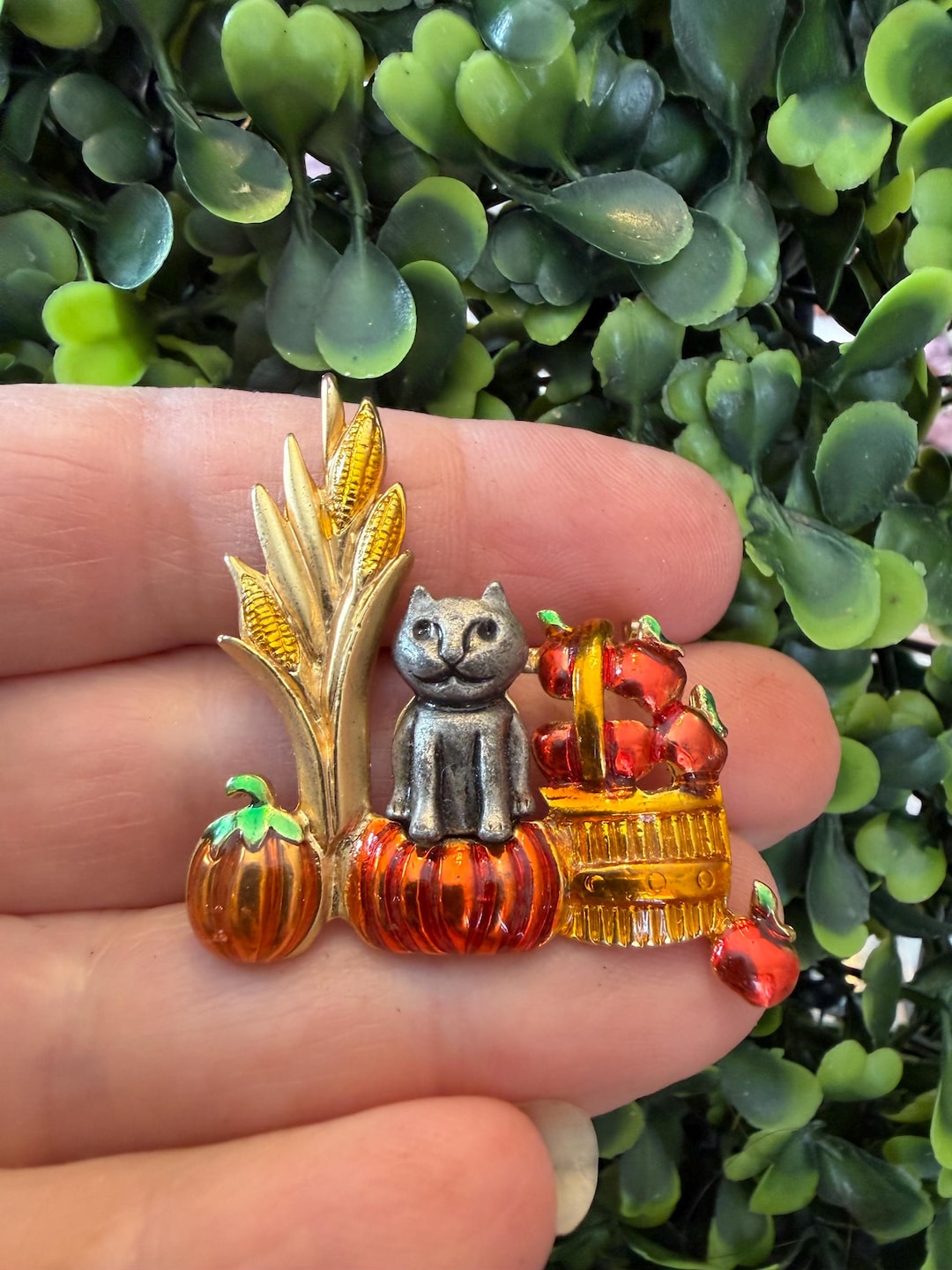 Vintage Beautiful Cat Enamel Brooch: Orange Fall Fruit Pin - Etsy