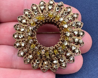 vintage Signé Miriam Haskell 2 1/4" Vert Jaune Strass Broche Broche