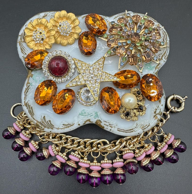 Vintage Broken Rhinestone Jewelry Findings Parts Brooch Embellishments