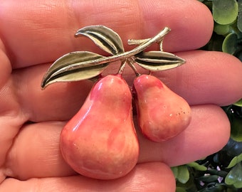 Broche de joyería vintage hermoso esmalte pera fruta Pin
