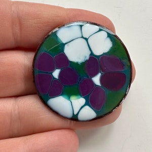Vintage Enamel Brooch: Purple, Green & Copper Pin