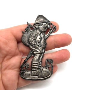 Vintage Jewelry Brooch Adorable Boy with Umbrella Antique Silver Tone Pin