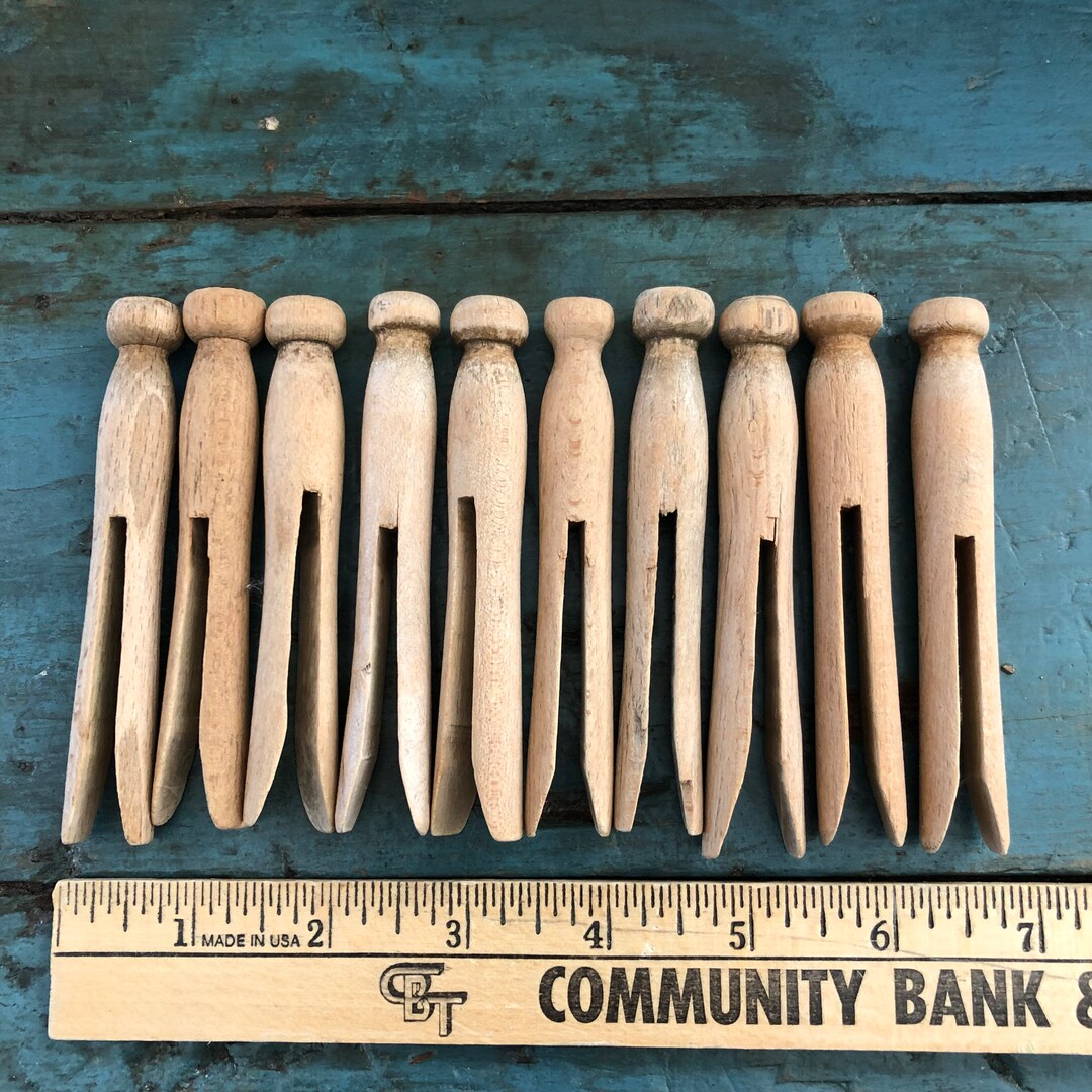 10 Round Wooden Clothes Pins Vintage Primitive 4 Long Etsy