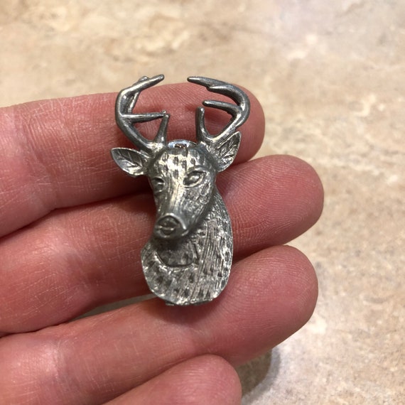 Vintage Jewelry Brooch Buck Deer Shed Pewter Silv… - image 1