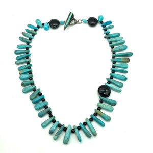 Vintage Signed KC Turquoise Onyx Sterling Necklace