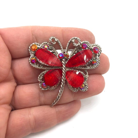 Vintage Jewelry Brooch Beautiful Red Sparkly AB A… - image 1