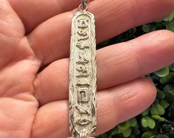 Joyería vintage hermosa plata de ley firmada 925 Cartouche madrina árabe egipcio inglés 22" collar