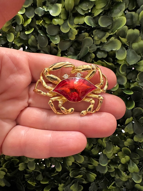 Vintage Jewelry Brooch Beautiful Crab Red Enamel R