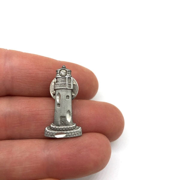 Vintage Jewelry Brooch Lighthouse Rhinestone Silver Tone Pin