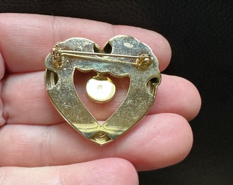 ラインストーン付きヴィンテージゴールドトーンハートブローチ - Etsy 日本