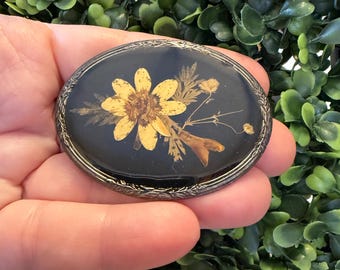 Spilla Vintage Gatto Nero Seduto In Vaso Di Fiori – Smalto E Cristallo – Regalo Occasioni Speciali