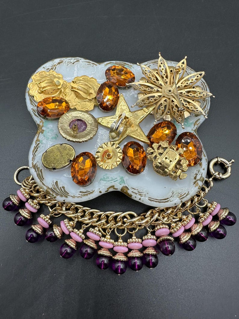 Vintage Broken Rhinestone Jewelry Findings Parts Brooch Embellishments