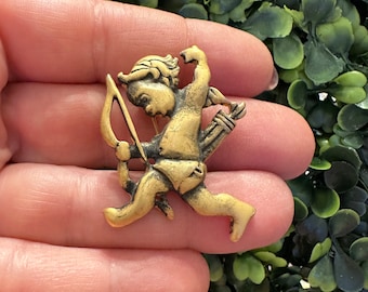 Vintage Jewelry Brooch Beautiful Angel Cherub Bow Arrow Gold Tone Pin