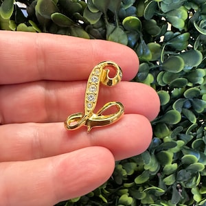 Vintage Jewelry Brooch Monogram Signed Avon Initial L Rhinestone Gold Tone Pin