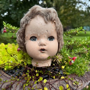Vintage Doll Head Creepy Art Supply Antique Altered Art Mixed Media