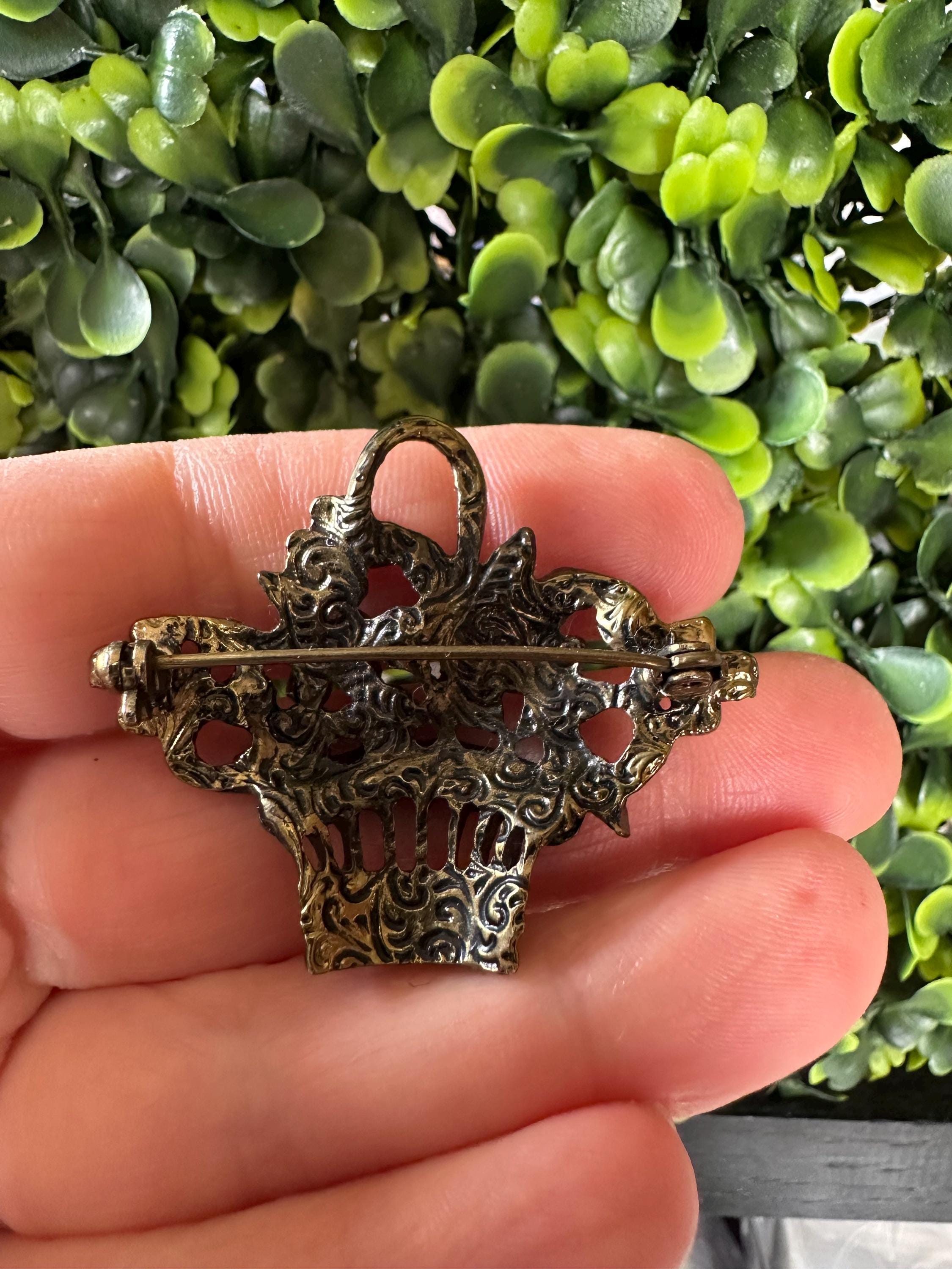 Vintage 1928 Flower Basket Brooch: Multicolor Rhinestone Pin - Etsy
