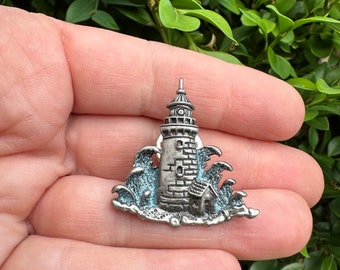 vintage Bijoux Broche Phare Ton Argent Tack Pin