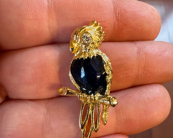 Vintage joyería broche hermoso Rhinestone azul esmalte pájaro oro tono Pin